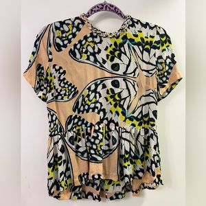 Dolce Vita butterfly peplum silky blouse size S